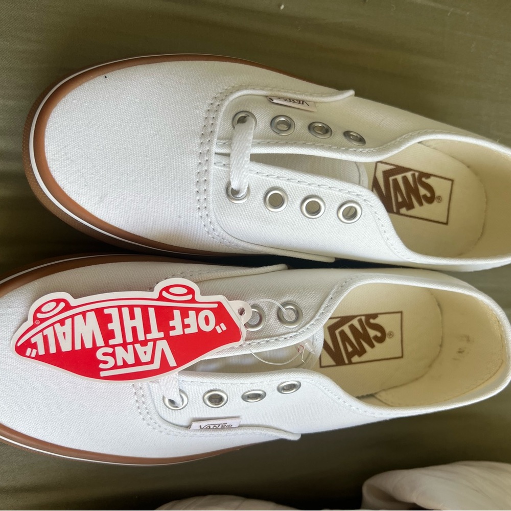 Vans White and Brown Sneakers Classic Style